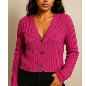American Eagle Pink Fuchsia Ribbed Button Front Cardigan Size XS